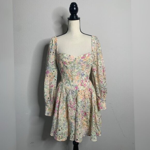 NWT Bardot Lila Flounce Broderie Pastel Floral Long Sleeve Mini Dress - Picture 13 of 13